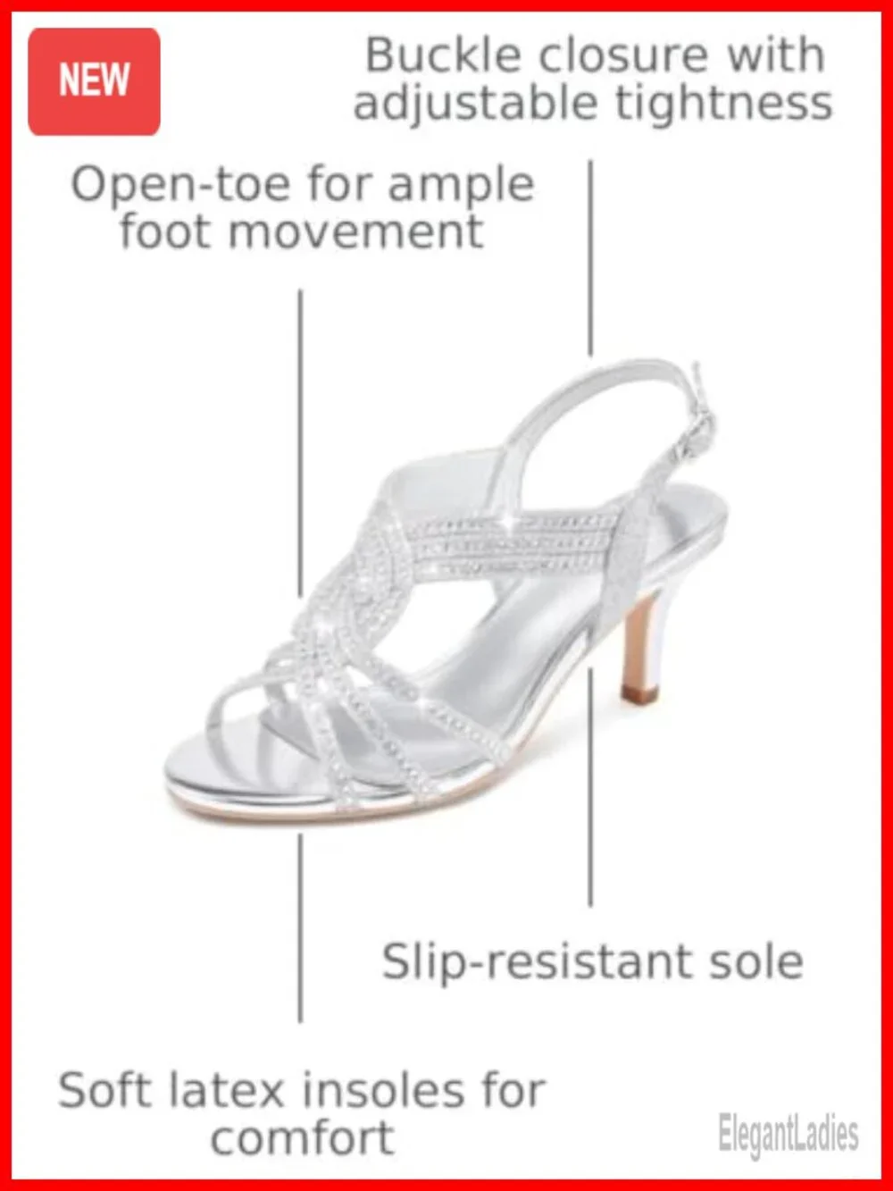 Rhinestone Kitten Heel Sandals 3.35 Inch Open Toe Ankle Strap Women's Dress
